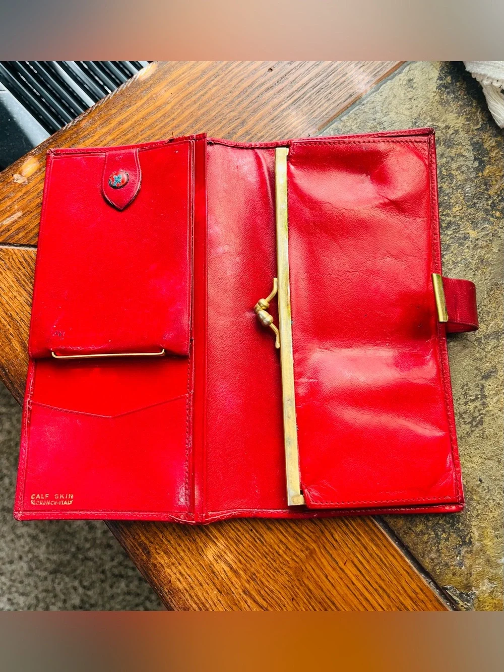 1970’s Classic Red Leather Wallet with Gold Accents